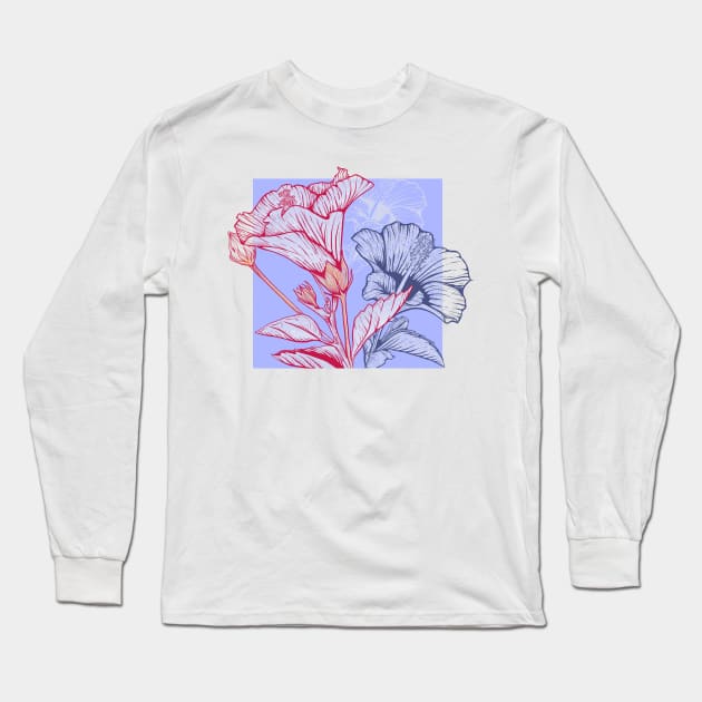 Contemplating hibiscus Long Sleeve T-Shirt by romulofq